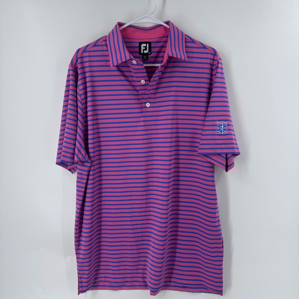 FootJoy Men's Polo with Pink and Blue Stripes‎ - Picture 2 of 7